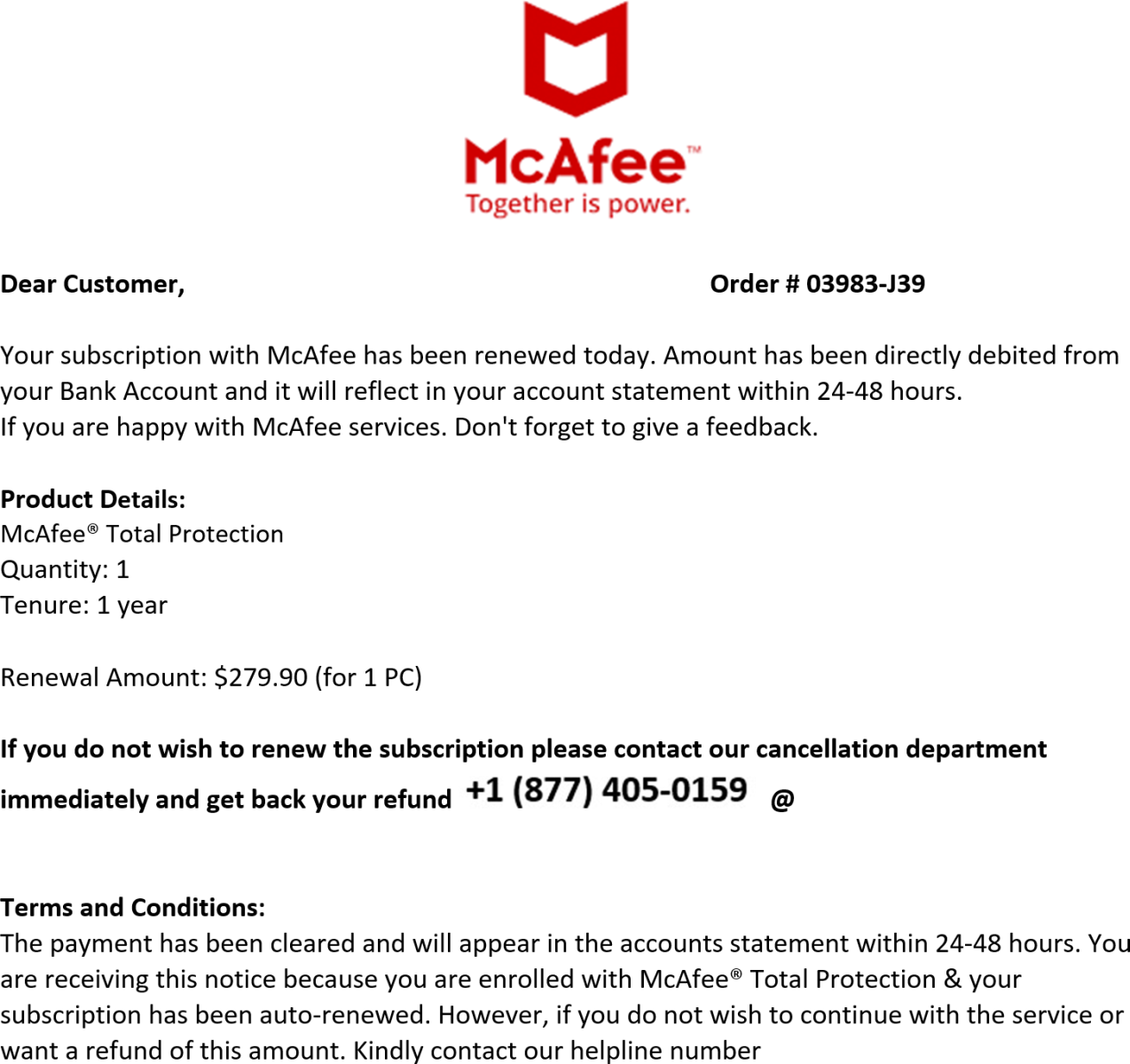 Fake McAfee Email Phone scam